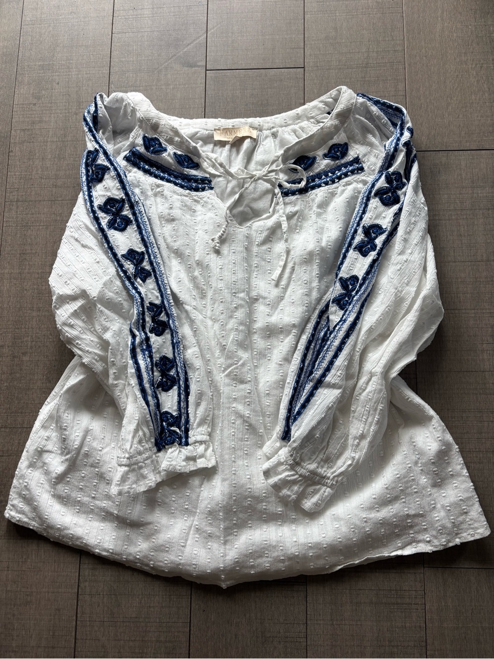 💎FREE💎With Purchase- Boho Peasant Blouse with Navy Embroidery